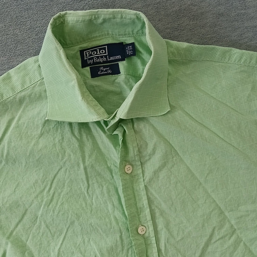 Polo Ralph Lauren Regent Custom Fit Green Micro Check Shirt Mens 17-34